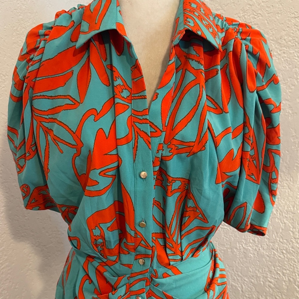 Fashion Nova Teal and Red Printed Midi Dress - Picture 2 of 7